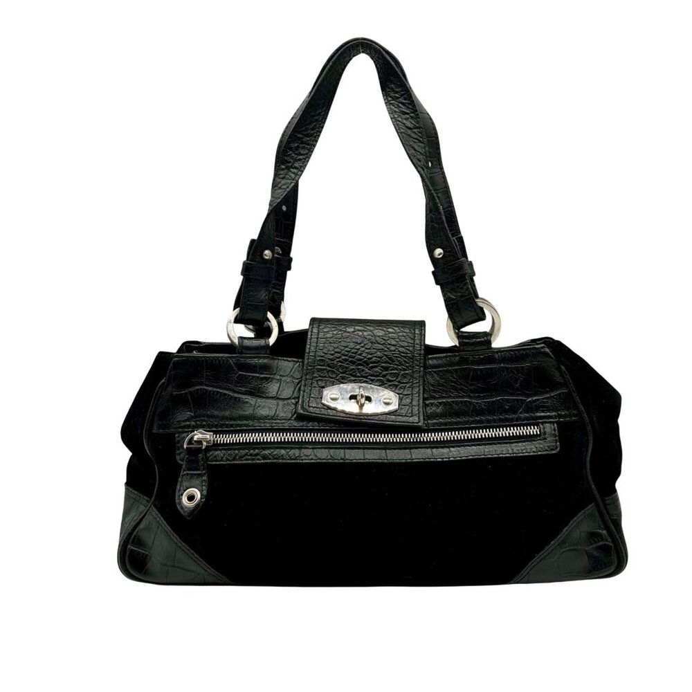 Via Repubblica Black Croc-Embossed Leather Tote Bag